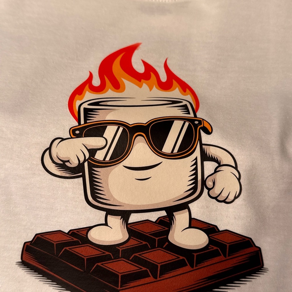 White T-Shirt with Cartoon Marshmallow Design